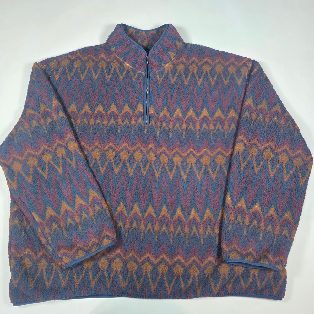 Old Navy Sherpa 1/4 Zip Men's Aztec Fair Isle Pullover Fleece Blue 4XL Tall